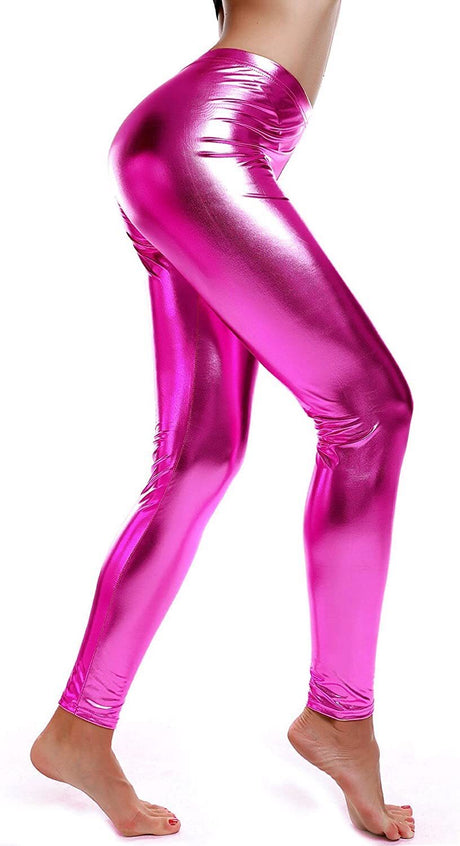 Metallic Leggings Stretchy Pants Neon Fluro Shiny Glossy Dress Up Dance Party - Metallic Green