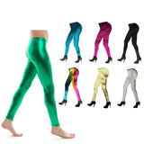 DELUXE METALLIC LEGGINGS Shiny Neon Stretch Dance Costume Fancy Dress Party