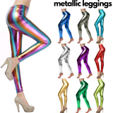 Metallic Leggings Stretchy Pants Neon Fluro Shiny Glossy Dress Up Dance Party