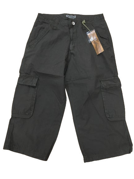 Mens 3/4 CARGO SHORTS Long Pants 100% COTTON Army Military Combat  Summer - Olive (Washed Look) - X-Large (36"")