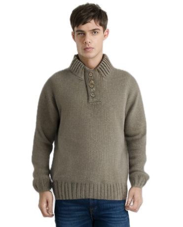 Mens Knit Jumper Pullover Sweater Knitted Casual Stretch Warm Winter - 4 Button Mulberry 94 (KW16)