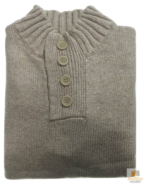 Mens Knit Jumper Pullover Sweater Knitted Casual Stretch Warm Winter - 4 Button Mulberry 94 (KW16)