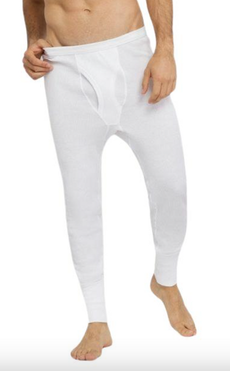 Thermo Fleece Mens Thermal Long John Tights Baselayer Cotton Blend Pants - White