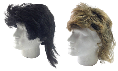 MULLET WIG 80s Fancy Dress Mens Party Costume Rock Bogan Accessory Punk 70s 90s - Black