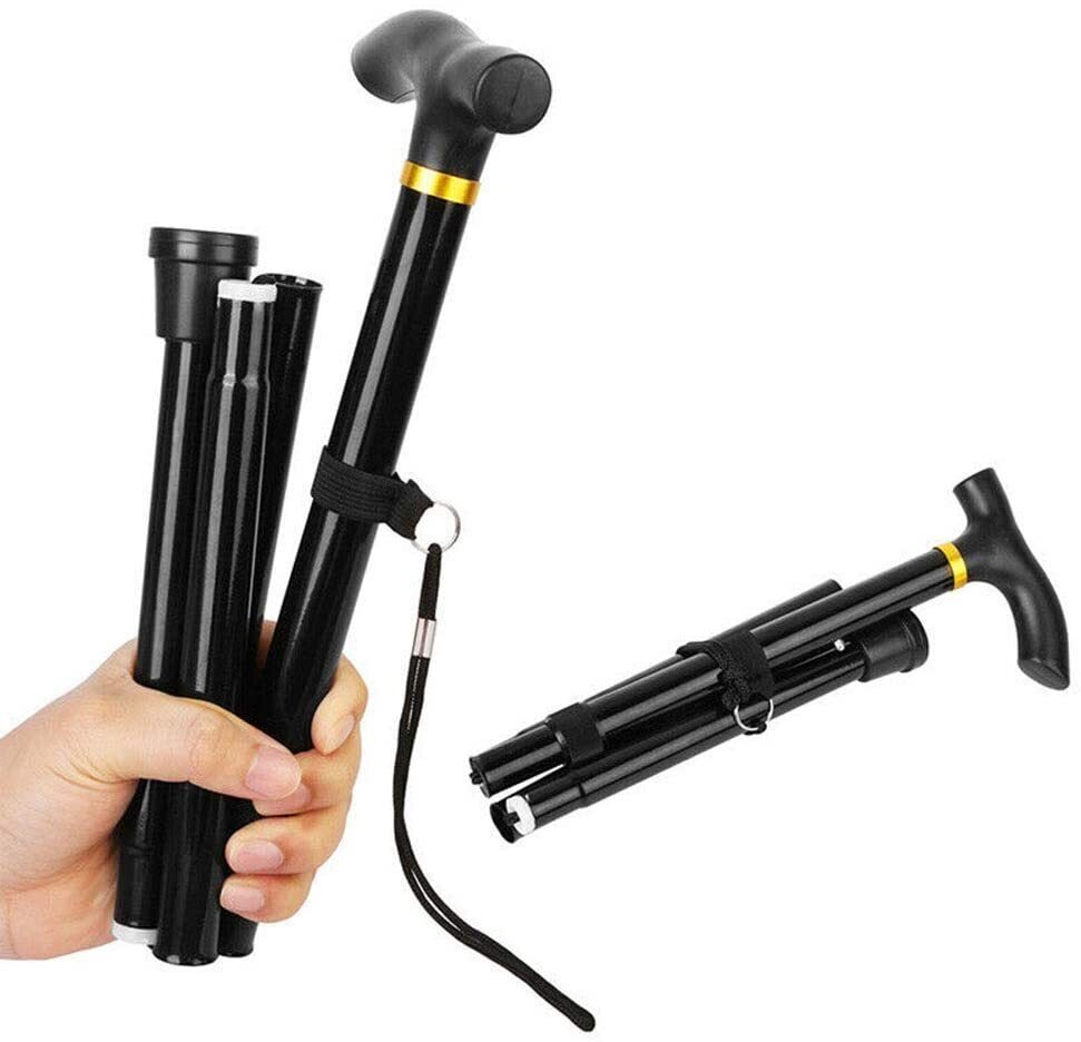 Adjustable Metal WALKING STICK Travel Cane Folding Pole Compact Retractable Hike