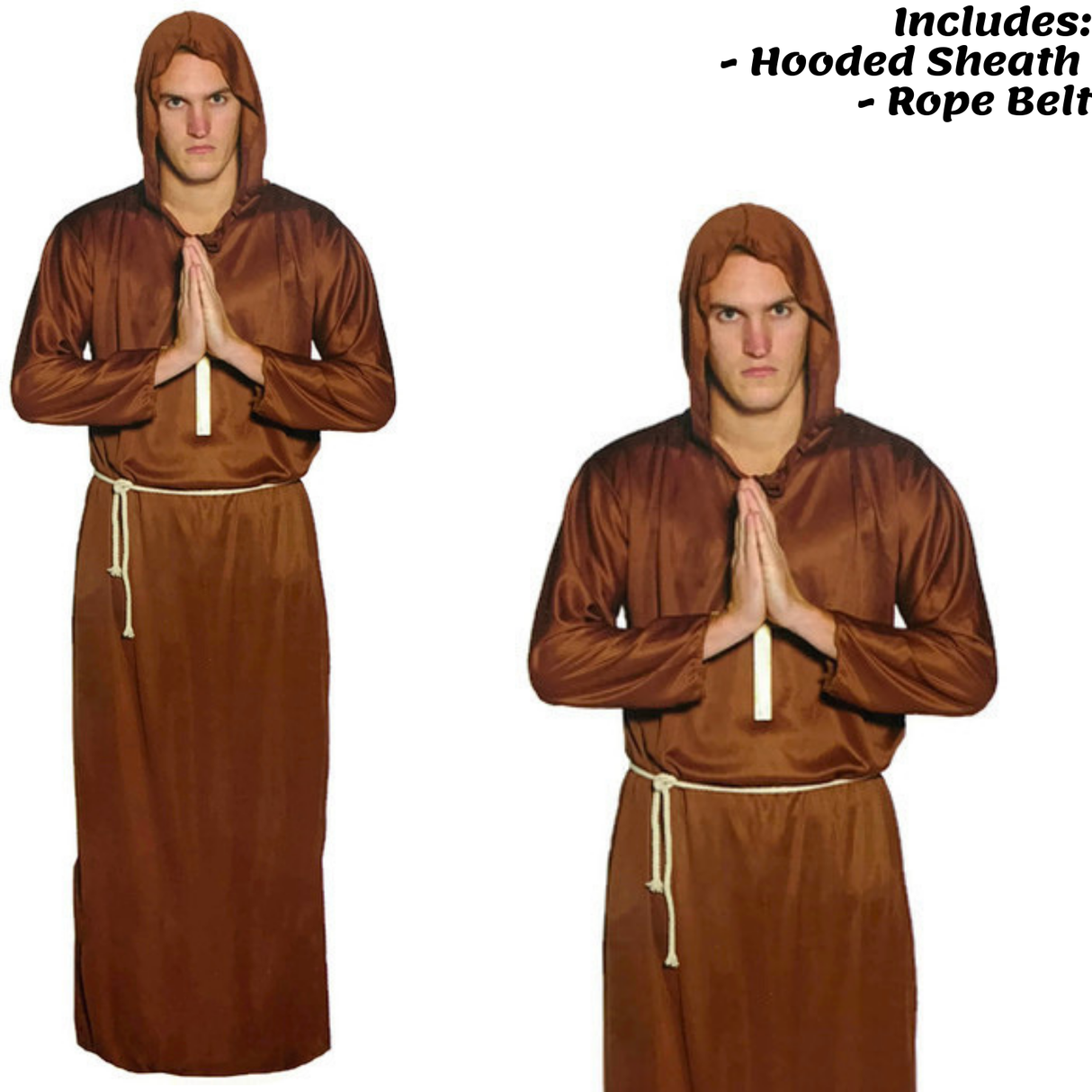 Mens MONK COSTUME Medieval Priest Fancy Dress Hooded Robe Halloween Religious