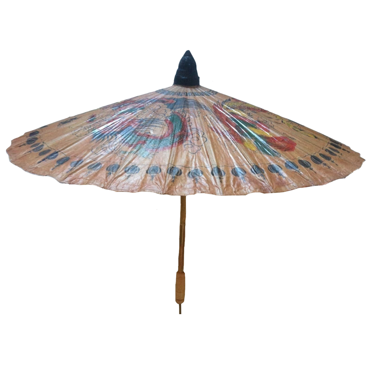 OIL PAPER UMBRELLA Parasol Chinese Decor HANDMADE Teak Leaf Bridal BAMBOO Rare