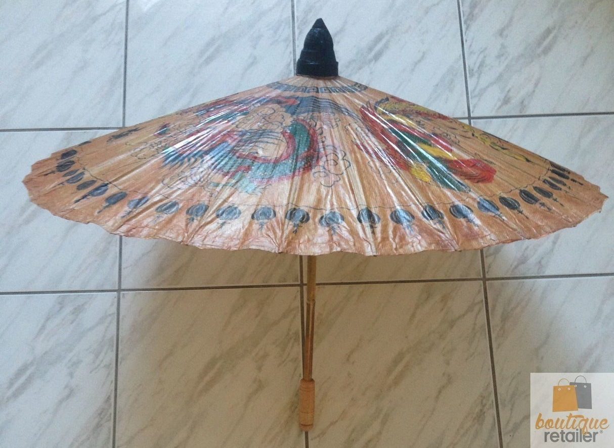 OIL PAPER UMBRELLA Parasol Chinese Decor HANDMADE Teak Leaf Bridal BAMBOO Rare