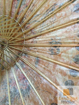 OIL PAPER UMBRELLA Parasol Chinese Decor HANDMADE Teak Leaf Bridal BAMBOO Rare