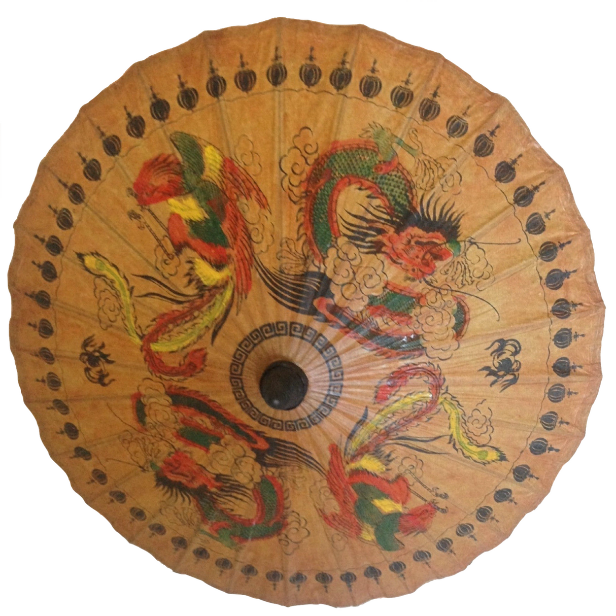 OIL PAPER UMBRELLA Parasol Chinese Decor HANDMADE Teak Leaf Bridal BAMBOO Rare