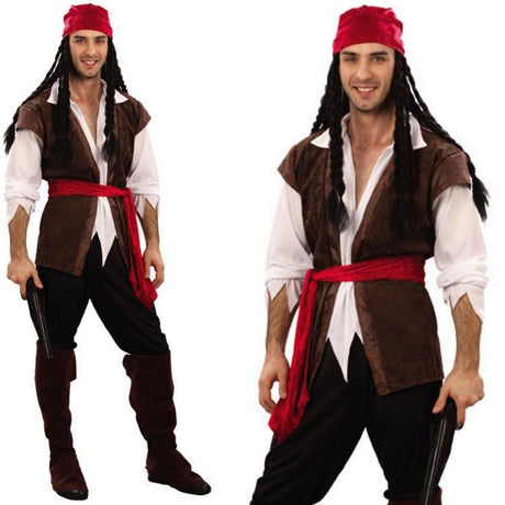 Deluxe CARIBBEAN PIRATE MAN COSTUME Adult Halloween Buccaneer Fancy Cosplay