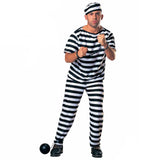 PRISONER COSTUME Halloween Jail Convict Adult Outfit Black White Short Sleeve