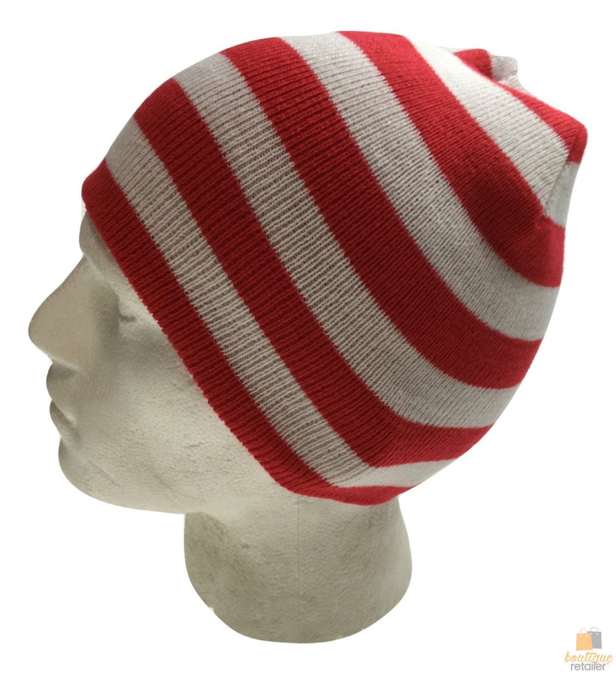 Red White Stripe Beanie Hat Costume Dress Up Knitted Ski Winter Cap New