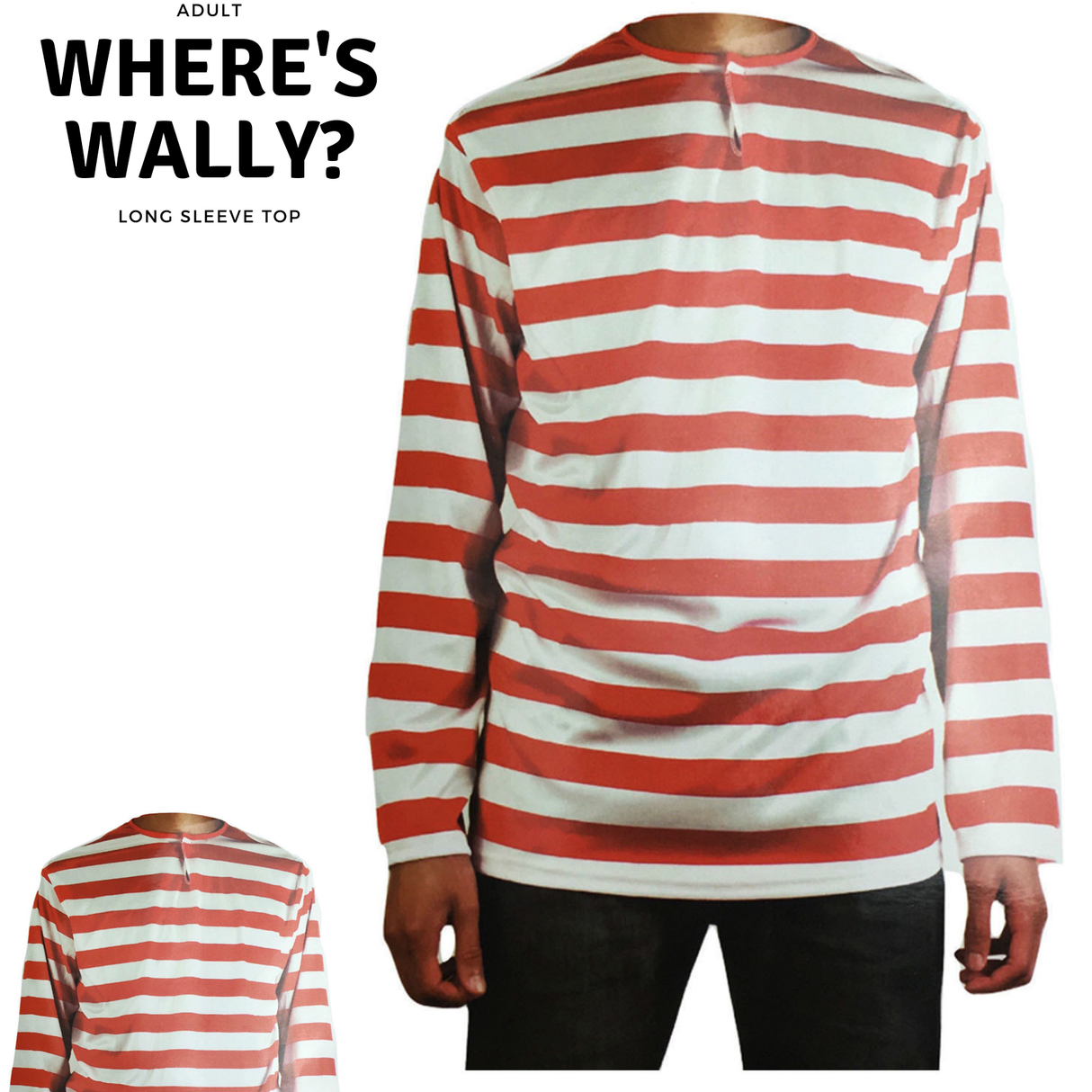 ADULTS Wheres Wally Book Week Red and White Striped Top Shirt Costume Party Dress Up