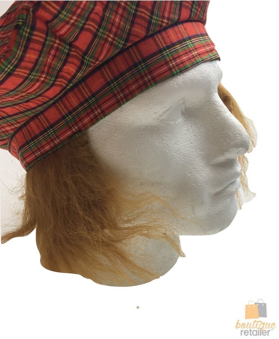 SCOTTISH HAT Tam O'Shanter Fancy Dress Costume with Hair Tartan Cap Party