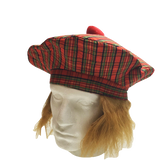 SCOTTISH HAT Tam O'Shanter Fancy Dress Costume with Hair Tartan Cap Party