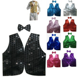 Mens SEQUIN VEST Dance Costume Party Coat Disco Accessory Sparkle Waistcoat - Black