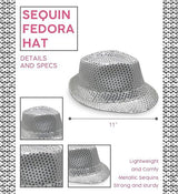 SEQUIN HAT Trilby Fedora Glitter Cap Costume Dance Party - Silver