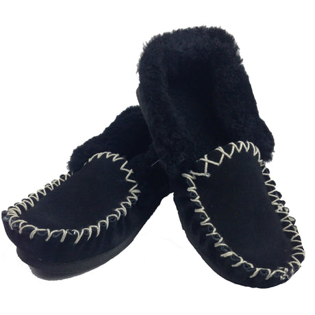 100% Sheepskin Moccasins Slippers Winter Casual Genuine Slip On UGG Non-Slip - Black