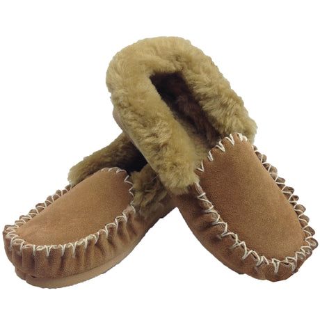 100% Sheepskin Moccasins Slippers Winter Casual Genuine Slip On UGG Non-Slip - Chestnut