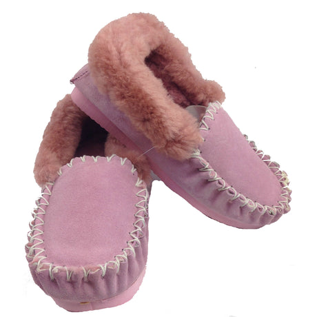 100% Sheepskin Moccasins Slippers Winter Casual Genuine Slip On UGG Non-Slip - Pink