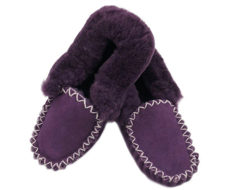 100% Sheepskin Moccasins Slippers Winter Casual Genuine Slip On UGG Non-Slip - Purple