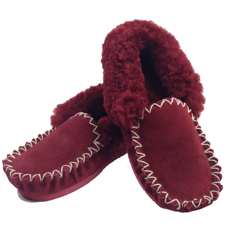 100% Sheepskin Moccasins Slippers Winter Casual Genuine Slip On UGG Non-Slip - Red