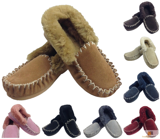 100% Sheepskin Moccasins Slippers Winter Casual Genuine Slip On UGG Non-Slip