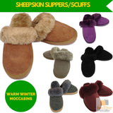 100% Sheepskin Moccasin Slippers Winter Genuine Scuffs Slip On Mens Womens