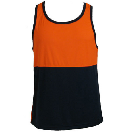 Hi Vis SINGLET Work Wear Safety Tank Top Fluro Micro Mesh UPF50+ High Visibility - Orange