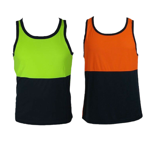 Hi Vis SINGLET Work Wear Safety Tank Top Fluro Micro Mesh UPF50+ High Visibility