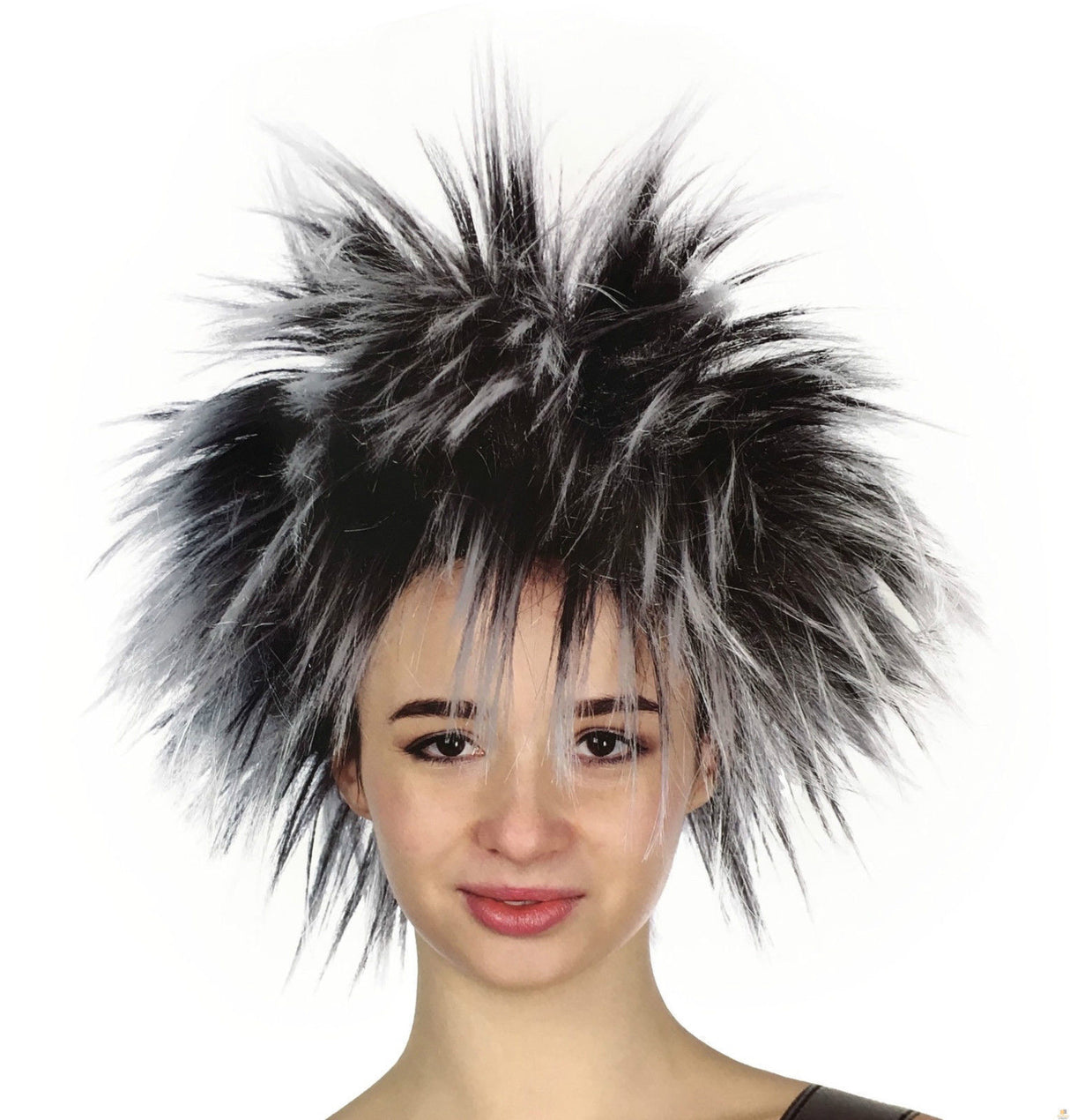 SPIKY WIG Punk Short Costume Party Hair Cosplay Rock Fancy Dress Womens 80s - Black/White