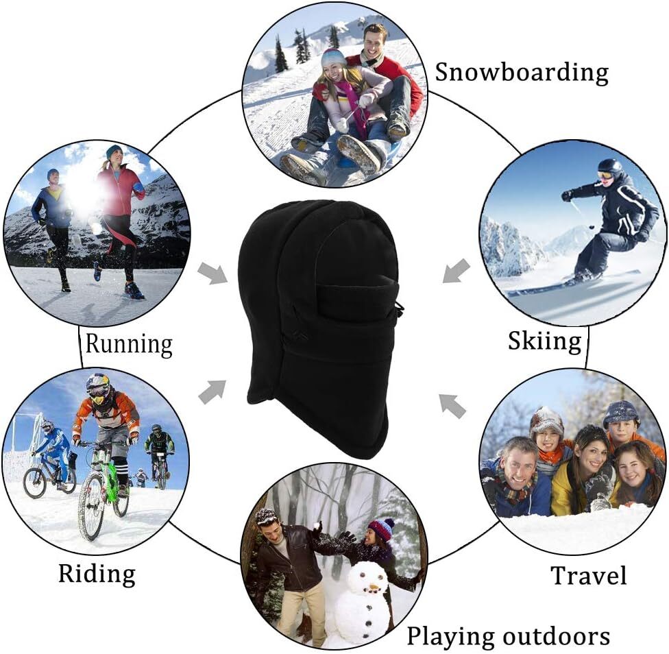 Thermal Fleece Balaclava Face Mask Beanie Hat Ski Snowboard Motorbike - Black