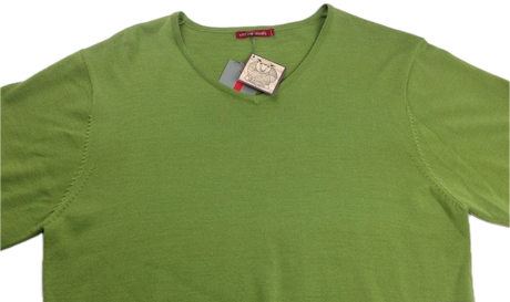 Men's Merino Wool V-Neck Sweater Long Sleeve Green Knitted Jumper Warm in Green Size Large