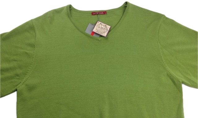 Men's Merino Wool V-Neck Sweater Long Sleeve Green Knitted Jumper Warm in Green Size Large