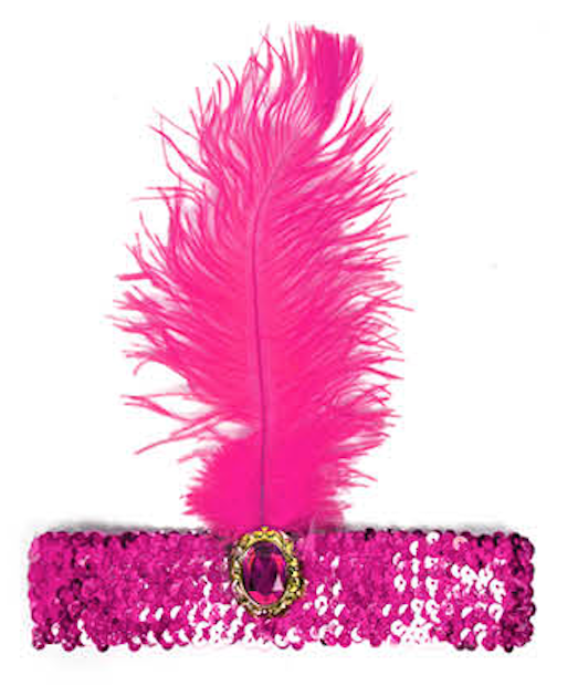 WIDE FLAPPER HEADBAND Feather Sequin Costume Gatsby Charleston Headpiece 1920s - Hot Pink