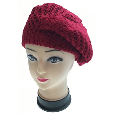 Womens FRENCH BERET HAT Knitted Cap Winter Warm Double Layered Ladies Beanie