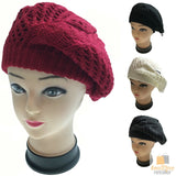 Womens FRENCH BERET HAT Knitted Cap Winter Warm Double Layered Ladies Beanie - White