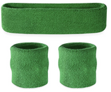 WRISTBAND & HEADBAND SET Tennis Terry Towelling Cotton Sweat Band Team Gym  - Green