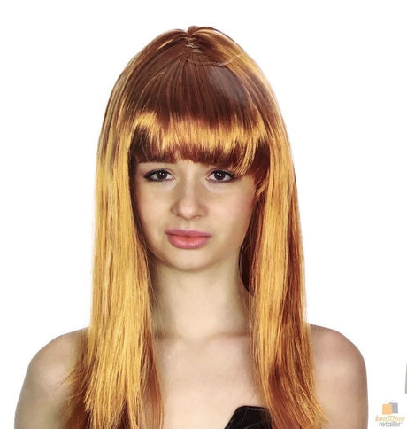 LONG WIG Straight Party Hair Costume Fringe Cosplay Fancy Dress 70cm Womens - Golden Brown (22463)