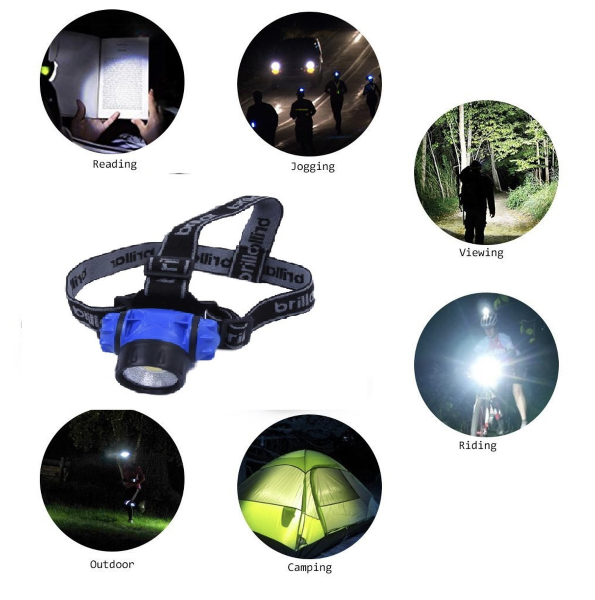 3 Mode Headlamp w COB LED Head Torch Adjustable Headband Wide Beam Light Camping Running