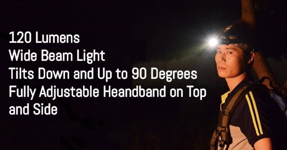 3 Mode Headlamp w COB LED Head Torch Adjustable Headband Wide Beam Light Camping Running