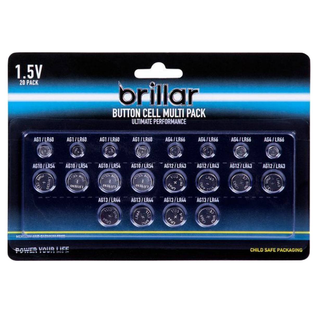 20x LITHIUM BUTTON CELL BATTERIES AG1/LR60, AG4/LR66, AG10/LR54, AG12/LR43, AG13/LR44