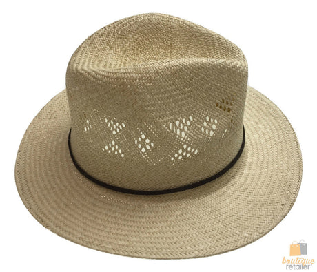 Natural STRAW PANAMA HAT FEDORA Summer Trilby Sun Brim BR107