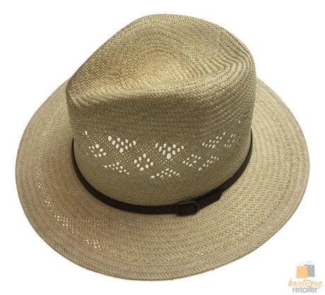 Natural STRAW PANAMA HAT FEDORA Summer Trilby Sun Summer Cap BR108