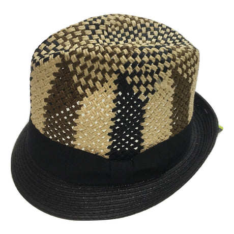 3 Tone Lattice Weave PAPER STRAW TRILBY HAT Fedora Trim Sun Summer Cap - M (57cm)