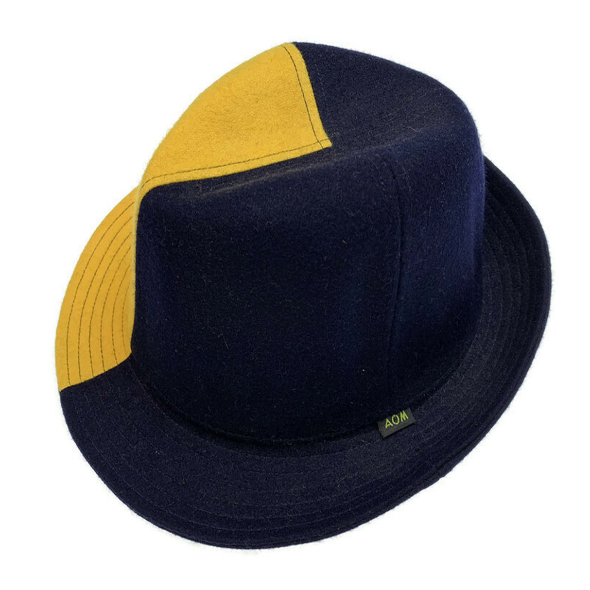 Mens Wool Trilby Hat Warm Winter Fedora Brim - Yellow/Navy Blue