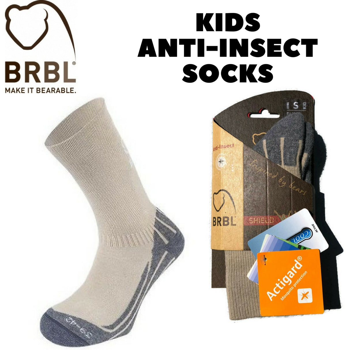 BRBL Anti Insect Repellent Socks Mosquito Mozzie Bugs Camp Kids - Beige