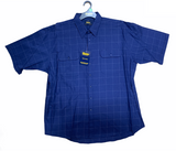 Bisley Mens Short Sleeve Check Shirt Checkered 100% Cotton Casual Business Work - Navy