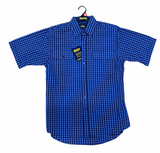 Bisley Mens Short Sleeve Seersucker Shirt Checkered Cotton Blend Casual Business Work - Blue